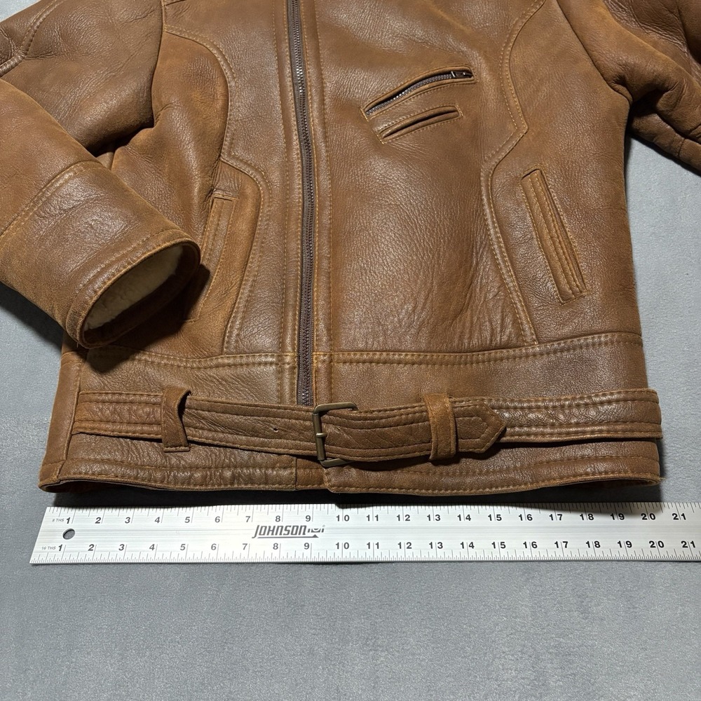 Shearling Lambskin B-3 Bomber Jacket Mens Size M Aviator Coat Brown Handmade NEW - Picture 13 of 16